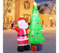 COSTWAY 7FT/8FT/8.7FT Inflatable Christmas Tree with Santa Claus, LED Lights and Ground Stake, Blow-up Xmas Decoration for Home Yard Garden (8FT, Green+Red)