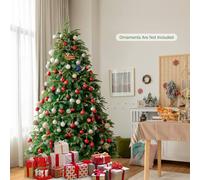Costway 7ft Hinged Life-Like Christmas Tree W/ 450 LED Lights in Green COSTWAY Green