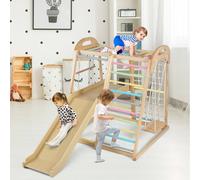 Costway 8-in-1 Climbing Frame Playset Wooden Jungle Gym w/ Slide & Swing COSTWAY Multicolor
