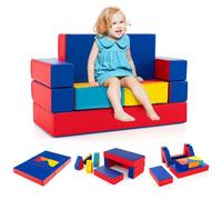 Costway 8 Pcs Modular Kids Play Couch 4-In-1 Convertible Foam Couch Play-Blue