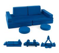 Costway 8-Piece Kids Play Couch Sofa Modular Convertible Foam Folding Sofa-Blue