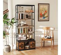 Costway 8-Tier Bookshelf With 4 Fabric Drawers Freestanding Industrial Bookcase Rustic Brown