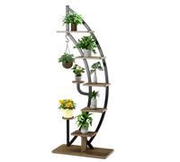 Costway 8-Tier Plant Stand Curved Half Moon Shape Ladder Flowers Shelf with Hook in Natural COSTWAY Natural