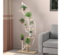 COSTWAY 8-Tier Tall Plant Stand, Curved Half Moon Ladder Display Rack with Top Hook & Anti-Toppling Device, Metal Flower Shelf Pot Holder for Indoor Outdoor Balcony Garden Yard (1 PCS, Natural+White)
