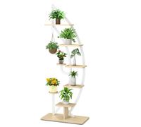 Costway 8-Tier Tall Wooden Plant Stand Rack Curved Half Moon Shape Ladder Planter Shelf W/ Top Hook in White COSTWAY White