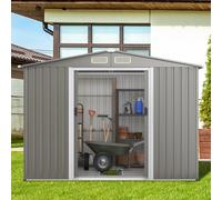 Costway 8 X 6 Ft Outdoor Storage Shed Galvanized Steel Shed W/ Foundation & Ramp