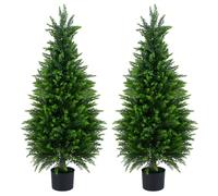 COSTWAY 80CM/90CM/120CM Artificial Topiary Cedar Cypress Tree, Indoor Outdoor Fake Tree with Cement Plastic Pot, UV Rated Faux Potted Plants for Front Porch Patio Decor (2,120CM Cedar Tree)