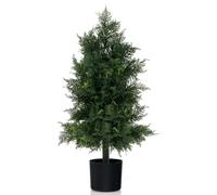 COSTWAY 80CM/90CM Artificial Topiary Cedar Tree, Indoor Outdoor Fake Trees with Cement Plastic Pot, UV Rated Faux Potted Plants for Front Porch Patio Decor(1,80CM Pine Tree)