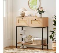 Costway 80CM Boho Console Table Modern Wooden Entryway Table w/2 Drawers in Natural COSTWAY Natural