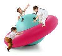 COSTWAY 88'' Inflatable Dome Climbing Rocker, Kids Teeter Totter Seesaw with 6 Handles, Blow Up Giant Rocking Bouncer Ball for Indoor Outdoor (Pink+Green)