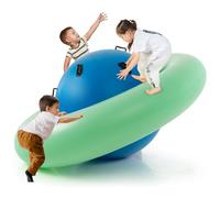 COSTWAY 88'' Inflatable Dome Climbing Rocker, Kids Teeter Totter Seesaw with 6 Handles, Blow Up Giant Rocking Bouncer Ball for Indoor Outdoor (Green+Blue)