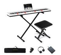 COSTWAY 88 Key Digital Piano Keyboard, Full Size Electric Piano with Adjustable Stand & Stool, Light-up Keys and Buttons, MIDI Function, Sustain Pedal, Headphone, Carrying Bag, for Beginners (White)