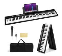 COSTWAY 88-Key Folding Digital Piano Keyboard, Full-Size Semi-Weighted Electric Piano with Microphone, Wireless Connection, Carrying Bag, Portable Keyboard for Beginners, Kids, Adults (Black)