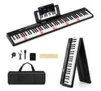 COSTWAY 88 Key Folding Piano Keyboard, Portable Full Size Semi-Weighted Electric Piano with Lighted Keys, Microphone, MIDI, Sustain Pedal, Carrying Bag, for Beginners Kids Adults