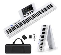 Costway 88 Keys Foldable Digital Piano Full size Semi Weighted Electronic Keysboard in White COSTWAY White