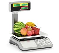 COSTWAY 88lb/40kg Price Computing Scale with Pole Dual LCD Display, Commercial Electronic Digital Scales with Counting Function, Stainless Steel Platform, Rechargeable & Battery Powered for Store Deli