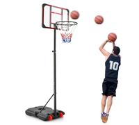 COSTWAY 8ft Basketball Hoop, 193-248cm Height Adjustable Portable Basketball Stand Net with Wheels, Ball Storage, Indoor Outdoor Basketball Backboard System for Kids Junior Adults