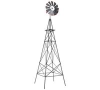 COSTWAY 8FT Metal Windmill, Weather-resistant Ornamental Garden Wind Mill as Weather Vane & Decoration, Outdoor Wind Spinner Sculpture for Patio Backyard Farm (Grey, 67x67x253cm, More Metal Braces)