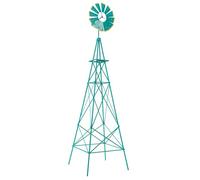 COSTWAY 8FT Metal Windmill, Weather-resistant Ornamental Garden Wind Mill as Weather Vane & Decoration, Outdoor Wind Spinner Sculpture for Patio Backyard Farm(Green, 67x67x253cm, More Metal Braces)