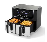 COSTWAY 8L Dual Zone Air Fryer, 10-In-1 Presets Airfryer Oven with Sync Finish & Match Cook, LED Digital Touch Screen, 85% Less Fat, Nonstick Dishwasher Safe Baskets, Large Family Size, 2100W