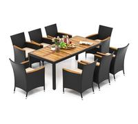 Costway 9 Pcs Outdoor Patio Rattan Dining Table Chair Set W/ Umbrella Hole-Brown