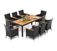 Costway 9 Pcs Outdoor Patio Rattan Dining Table Chair Set W/ Umbrella Hole-Navy