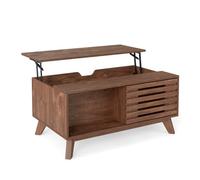 Costway 90 Cm Mid Century Center Table With Slatted Sliding Door And Tapered Legs