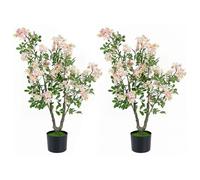COSTWAY 90CM/100CM Artificial Flower Tree, Fake Blooming Flower Plant in Cement Pot with Realistic Leaves & Trunk, Indoor Faux Floral Potted Plant for Home Office Decor (2, 90cm, Pink Impatiens Tree)