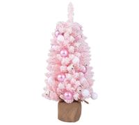 COSTWAY 90CM/3FT Artificial Mini Christmas Tree, Snow Flocked Pre-Decorated Tabletop Xmas Tree with 12 Natural Cotton Balls and 24 Decorative Ball Ornaments, Indoor Holiday Party Decoration (Pink)