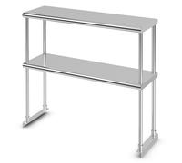 Costway 92 cm Double Tier Overshelf Stainless Steel Overshelf w/ Adjustable Lower Shelf in Silver COSTWAY Silver