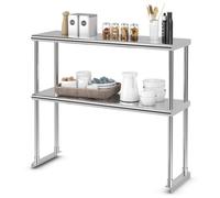 Costway 92 Cm Prep Work Table Double Tier Stainless Steel Overshelf W/ Adjustable Shelf