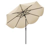 COSTWAY 9FT/2.7M Patio Parasol, 8 Ribs Heavy-Duty Sun Shade Canopy with Crank Handle, Push Button Tilt & Ruffled Edges, Outdoor Waterproof 2-Tier Market Table Umbrella for Beach Balcony Pool (Beige)