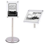 COSTWAY A3/A4 Poster Stand, 360 Degree Rotatable Height Adjustable Floor Sign Holder with Snap-Open Frame & Stable Round Base, Menu Display Notice Stand for Wedding Business Show (Silver, A4)