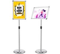 COSTWAY A3/A4 Poster Stand, 360 Degree Rotatable Height Adjustable Floor Sign Holder with Snap-Open Frame & Stable Round Base, Menu Display Notice Stand for Wedding Business Show (Silver, A3)