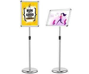 COSTWAY A3/A4 Poster Stand, 360 Degree Rotatable Height Adjustable Floor Sign Holder with Snap-Open Frame & Stable Round Base, Menu Display Notice Stand for Wedding Business Show (Silver, A3)