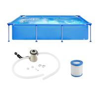 Costway Above Ground Pool Rectangular Swimming Pool w/ Filter Pump Garden Pool in Blue COSTWAY Blue