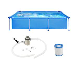 Costway Above Ground Pool Rectangular Swimming Pool w/ Filter Pump Garden Pool in Blue COSTWAY Blue