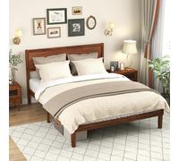 Costway Acacia Wood Bed Frame W/ Headboard No Box Spring Needed King Size, Walnut