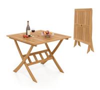 Costway Acacia Wood Folding Table 90Cm Patio Dining Table With Slatted Tabletop& Umbrella Hole