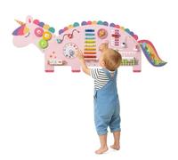 COSTWAY Activity Wall Busy Board Panels, 11 in 1 Wooden Sensory Wall Toy, Toddler Learning Activity Center for Education & Early Development (Pink Unicorn)