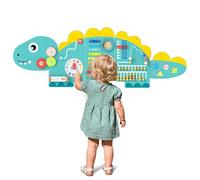 COSTWAY Activity Wall Busy Board Panels, 11 in 1 Wooden Sensory Wall Toy, Toddler Learning Activity Center for Education & Early Development (Green Dinosaur)