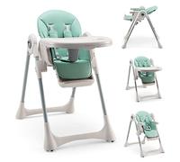 COSTWAY Adjustable Baby Highchair, Foldable Reclining Infants High Chair with Removable Double Trays, Safety Harness and Footrest, Suitable for from 7 Months to 25kg (Green)