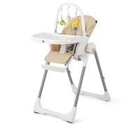 COSTWAY Adjustable Baby Highchair for Babies and Toddlers, Foldable Reclining Infants High Chair with Removable Double Trays, Toy Bar, PU Cushion and Lockable Wheels (Yellow)