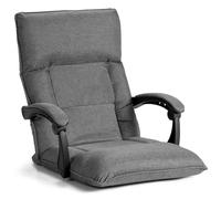 Costway Adjustable Floor Chair Gaming Floor Chair Lazy Sofa W/ Linkage Armrest in Grey COSTWAY Grey