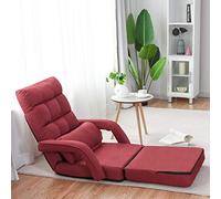 COSTWAY Adjustable Folding Lazy Sofa Bed with Pillow and Armrests, Convertible Floor Armchair Sofa Seat for Home Office, Easy-to-Clean (Red)