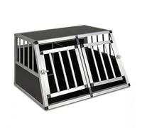 COSTWAY Aluminium Car Dog Crate, Chew-proof Dog Transport Crate Travel Box with Lockable Door & Removable Divider, Trapezoidal Puppy Cage Pet Carrier for Truck Camping, 89 x 69 x 50.5cm