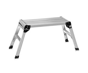 COSTWAY Aluminum Folding Hop Up Work Platform, Step Up Bench Ladder Stool with Safety Locks, Anti-slip Surface & Pads for Washing Decorating Vehicles, Supports Up to 150kg (Silver, 107x40x50cm)