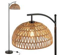 COSTWAY Arc Floor Lamp, 160cm Tall Standing Lamp with Paper Cord Weaving Lampshade, Foot Switch & E26 Socket, Modern Corner Reading Light for Bedroom Living Room Office, Bulbs Not Included