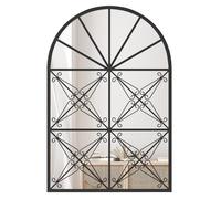 COSTWAY Arched Window Wall Mirror, 87x58cm Large Decorative Mirror Hanging Accent Mirrors, Black Metal Frame Wall Mounted Mirror Windowpane Decoration for Living Room, Bedroom and Hallway
