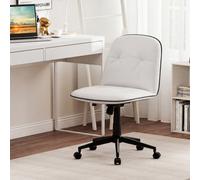 Costway Armless Home Office Desk Chair Pu Leather Swivel Task Computer Chair-White